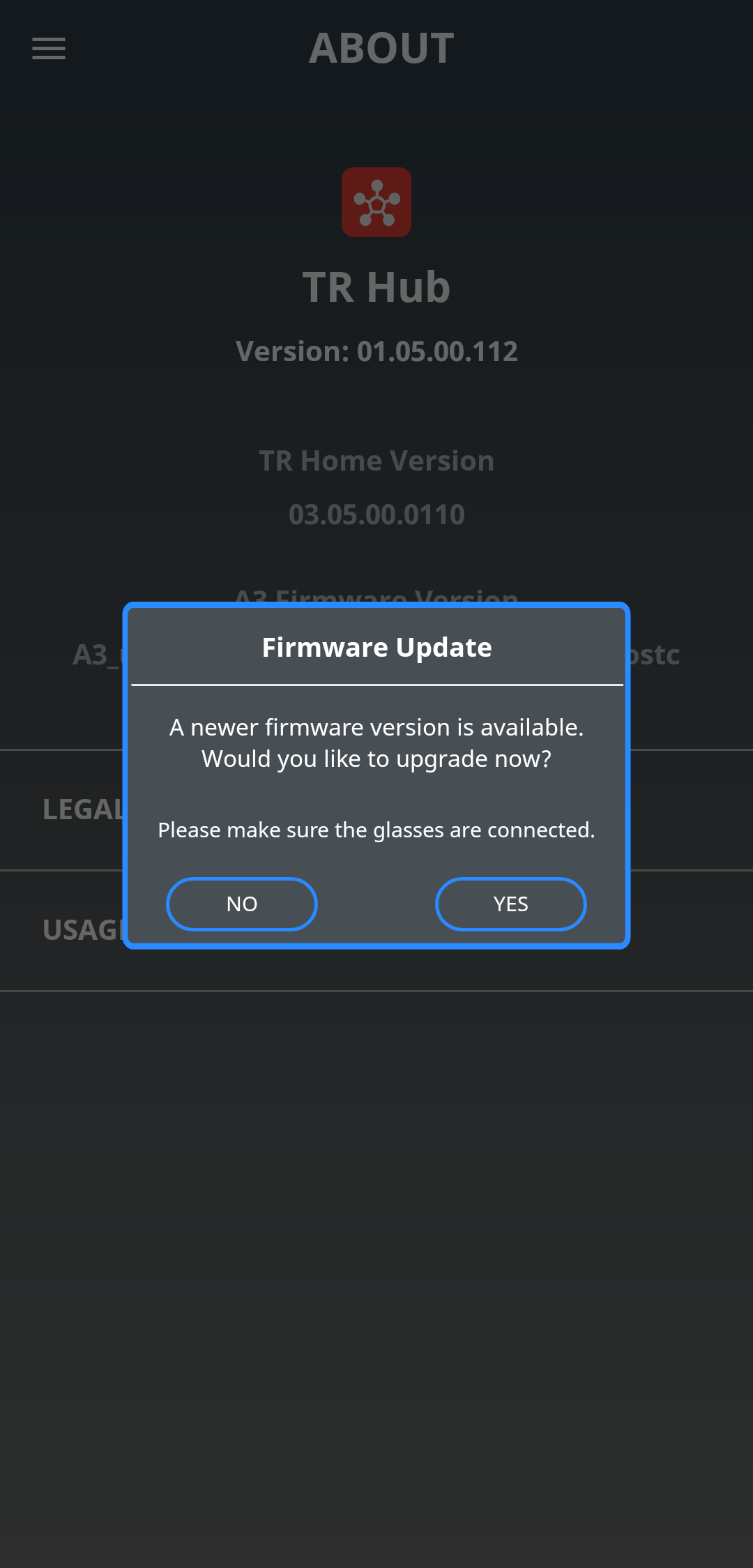 A3 firmware update prompt in TR Hub