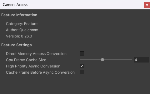 Camera Frame Access Feature Settings