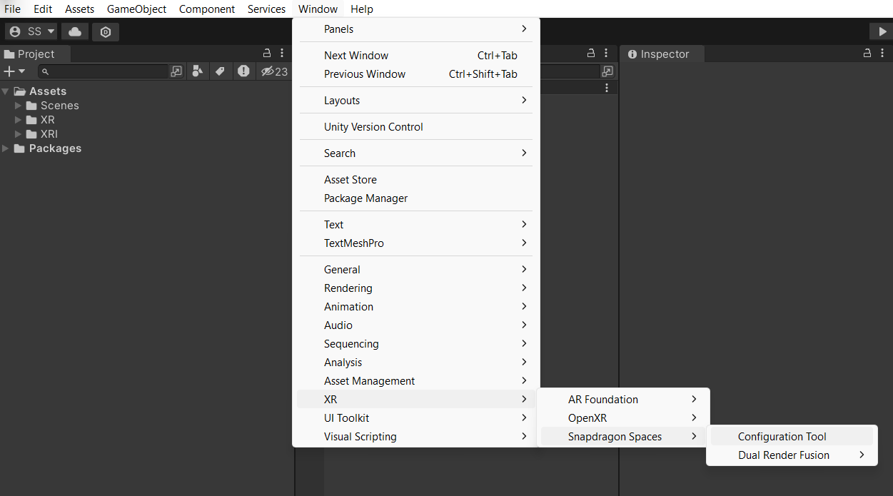 Snapdragon Spaces Configuration Tool Menu Location