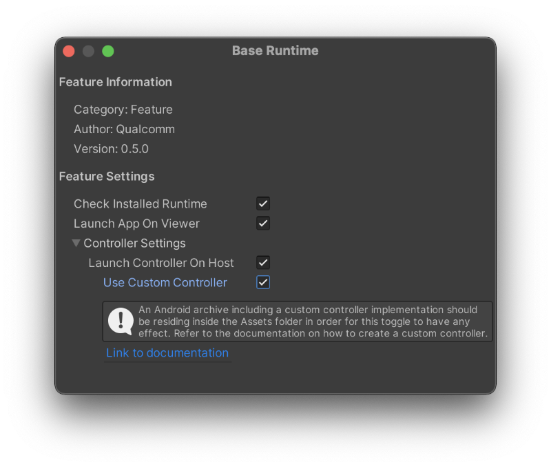 Custom controller setting in BaseRuntimeFeature setting panel