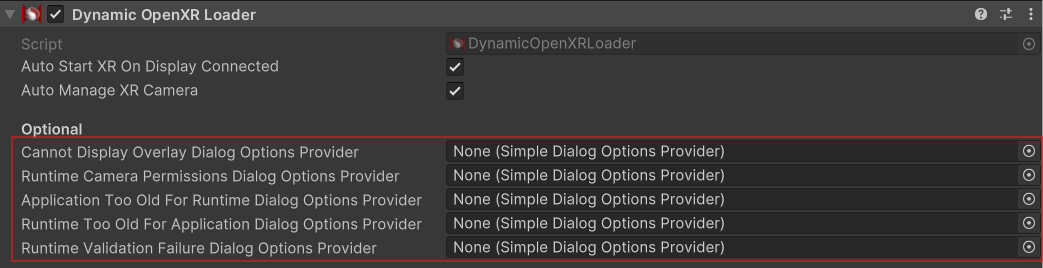 Dialog Options Provider field