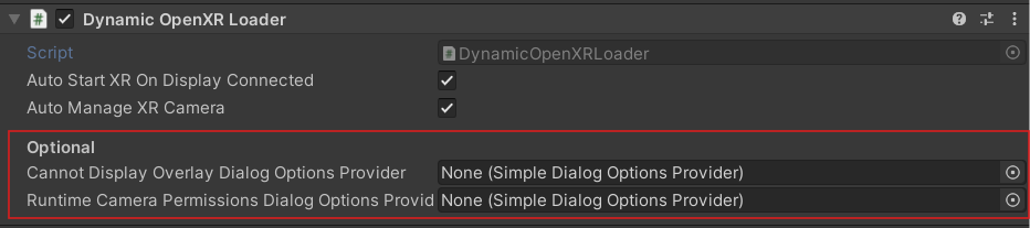 Dialog Options Provider field