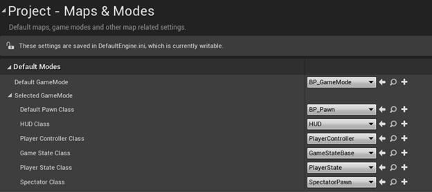 Configure Maps &amp; Modes in the project settings