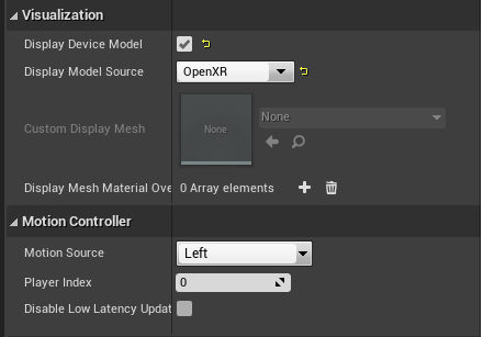 Motion Controller Component settings