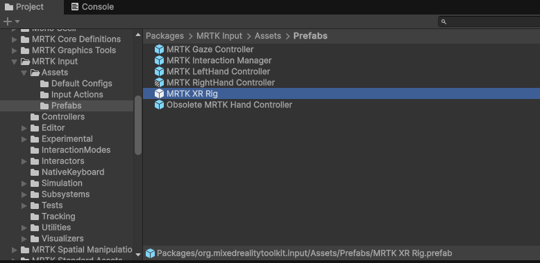 MRTK XR Rig Prefab