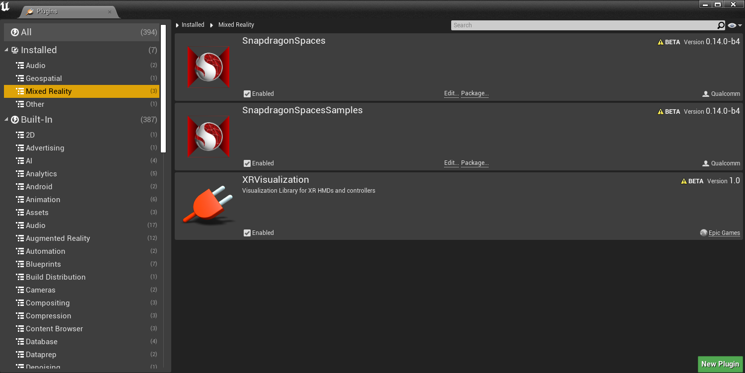 Enable the Snapdragon Spaces plugin