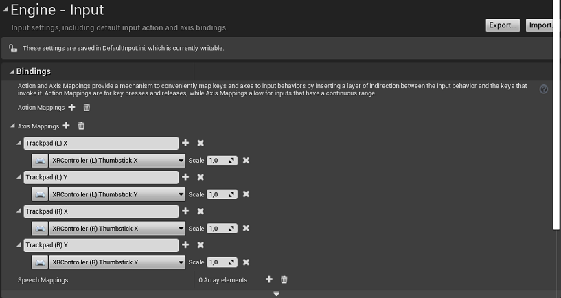 Snapdragon Spaces VR input settings