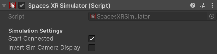 Spaces XR Simulator component properties